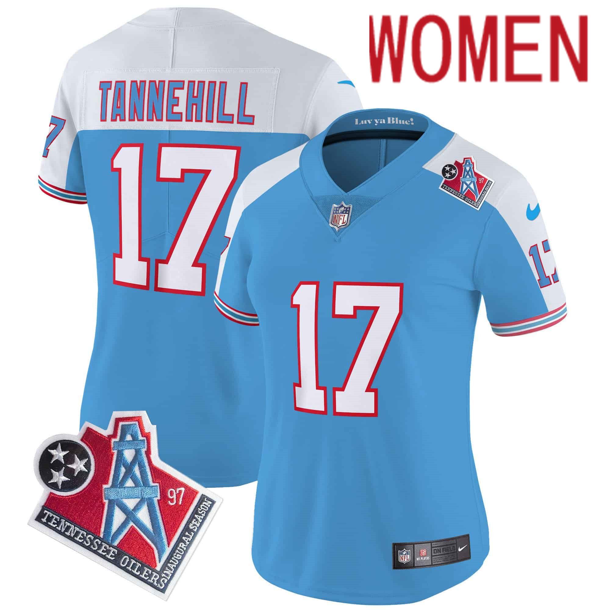Women Tennessee Titans 17 Tannehill Light Blue 1997 Throwback 2024 Nike Limited Vapor NFL Jersey style 1